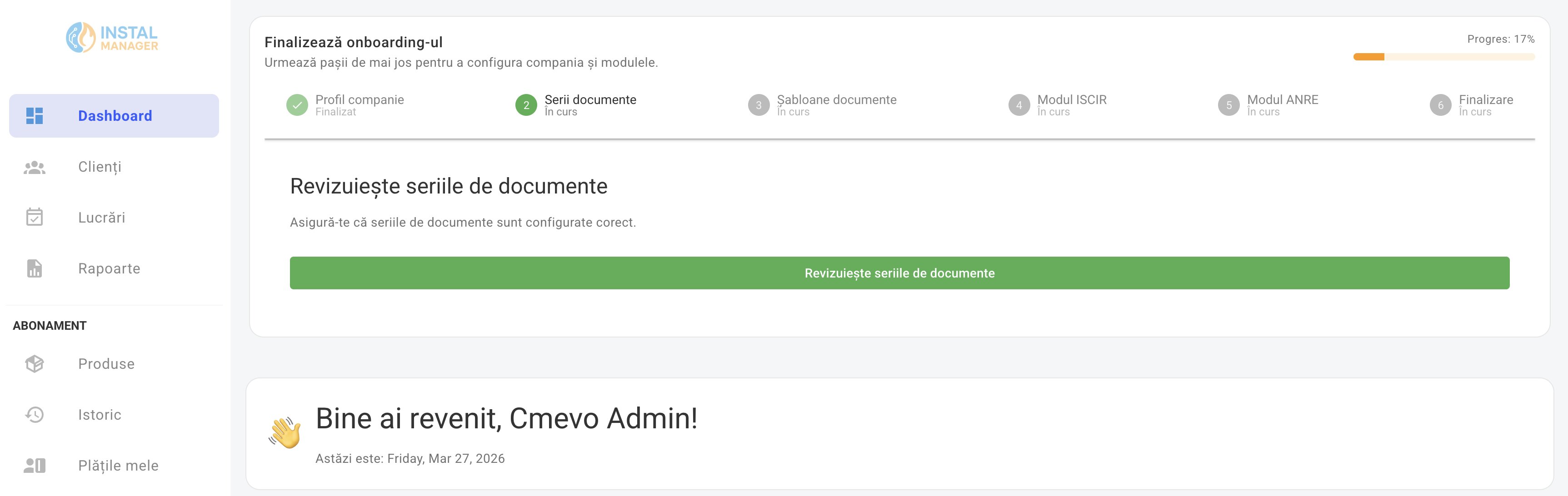 Panou onboarding